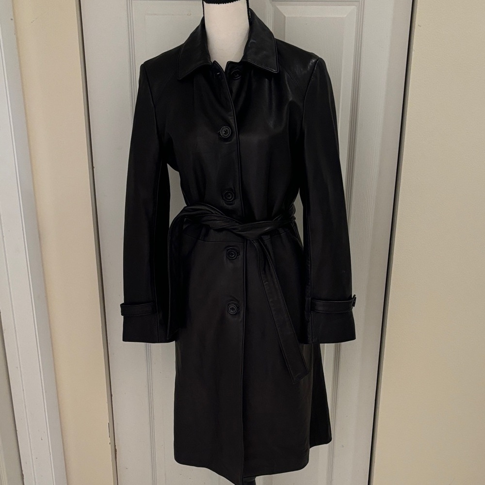 Real Clothes Black Leather Trench Coat in Size 6.